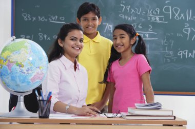 teacher with two students clipart