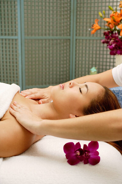 Young woman lying on back