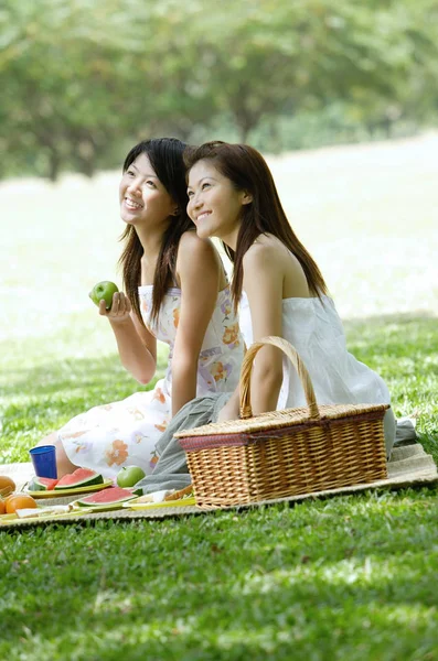 女性が公園でピクニック — ストック写真