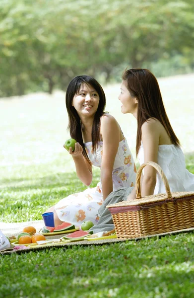 女性が公園でピクニック — ストック写真