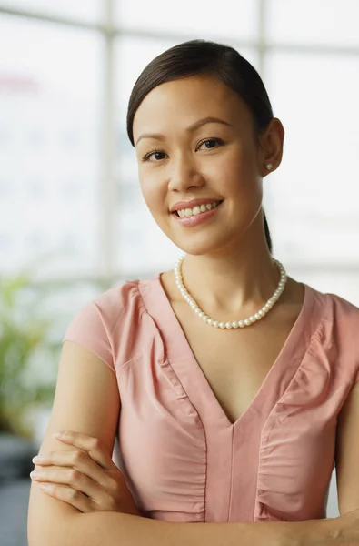 Cheerful Businesswoman in dress — Stock Photo, Image