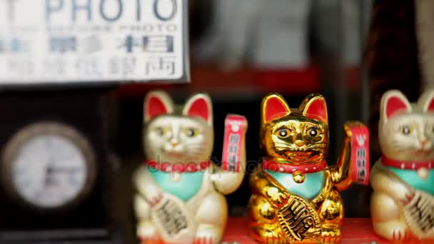 Figuren von maneko neko cat figurines — Stockvideo