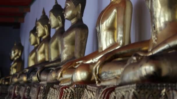 Goldene Buddha-Statuen — Stockvideo