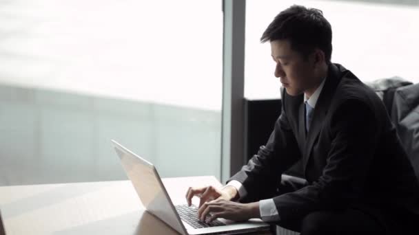 Businessman using laptop — Stock Video