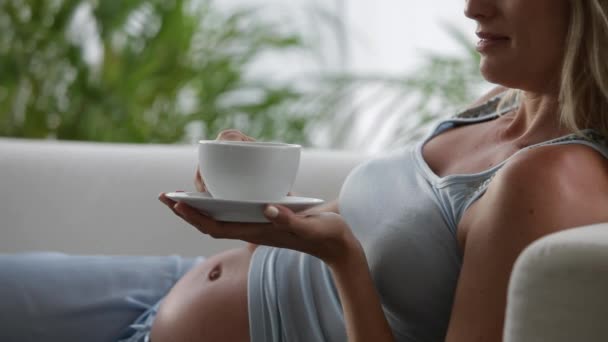 Mulher grávida bebendo chá — Vídeo de Stock