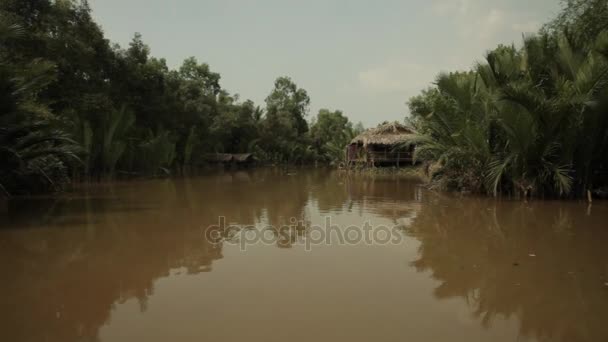 Mekong řeka s chůda domy — Stock video