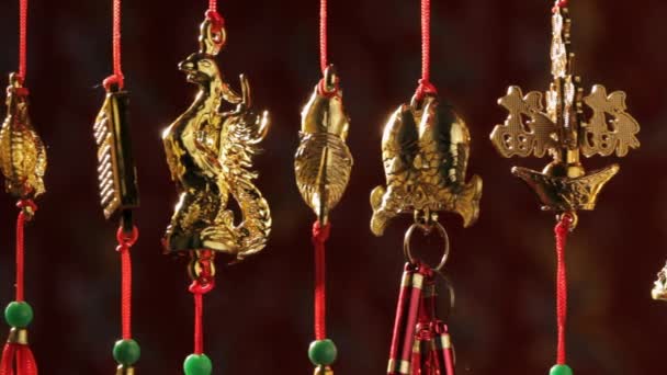 Decoraciones chinas de oro que representan la buena fortuna — Vídeo de stock