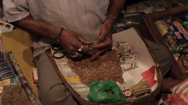 Hombre mayor rodando cigarrillos — Vídeo de stock