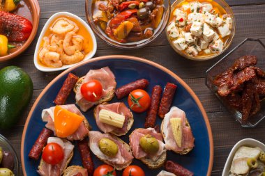 Akdeniz aperatifler - tapas Üstten Görünüm