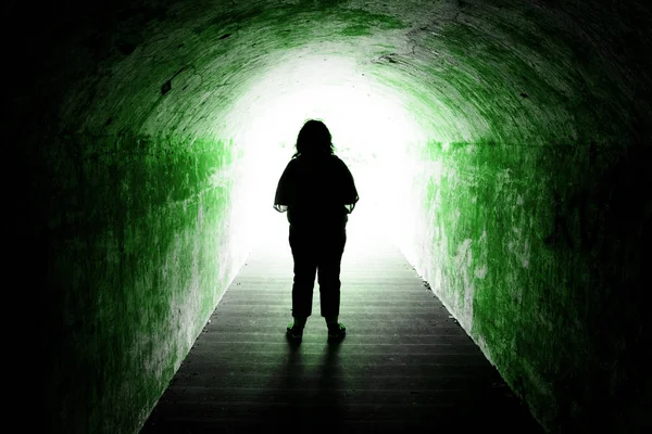 Silhouette of Man Walking in Tunnel. Light at End of Tunnel — Stock ... Silhouette Man Walking Tunnel