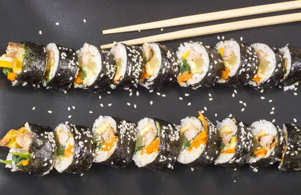 Kimbab rolls with tuna korean food — Stock Photo, Image