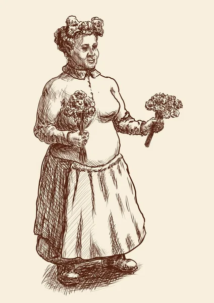 Een Vrouw Met Bloemen — Stockvector