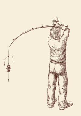 Bir balıkçı bir olta ile Balık tutma başlatmaya hazırdır