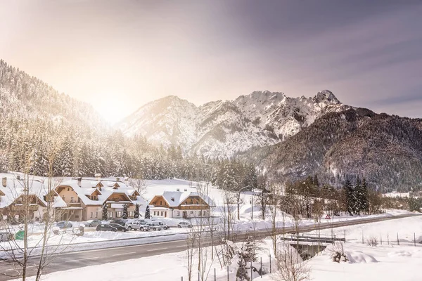 Vale Montanha Nas Montanhas Austríacas Inverno Nos Alpes — Fotografia de Stock