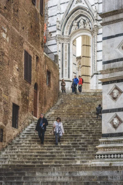 Siena Tuscany Марта 2018 Года Лестница Сиенского Катедрала Средневековая Церковь Стоковое Изображение