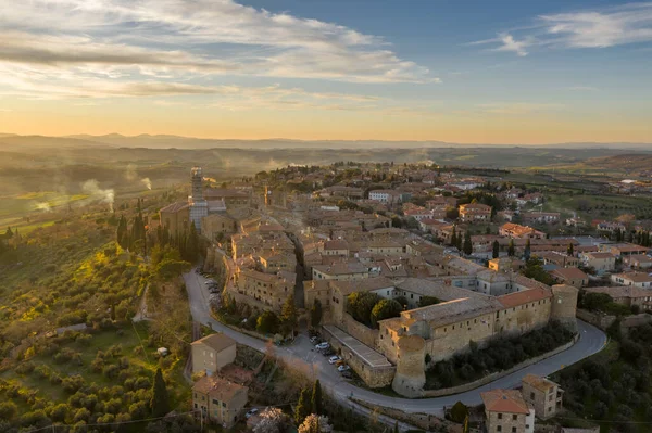 Uitzicht Van Hoog Verbazingwekkende Italiaanse Stad Pienza — Stockfoto