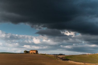 Bahar güneşinde güzel aydınlatılmış tarlalar.