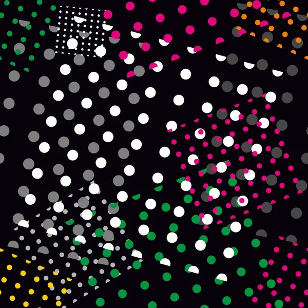 Nahtloser abstrakter Hintergrund aus bunten Punkten auf schwarzem Hintergrund. Vektor — Stockvektor