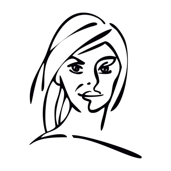 Портрет дівчини. Малюнок чорної лінії. Лаконічний стилізований образ. Красива дівчина, жінка . — стоковий вектор