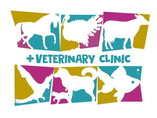 Logo della clinica veterinaria. Varietà di animali. Stilizzazione. Icone. Vettore — Vettoriale Stock