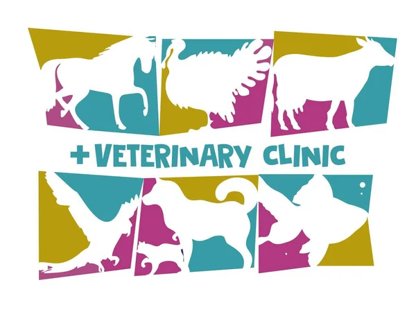 Logo della clinica veterinaria. Varietà di animali. Icone di stilizzazione . — Foto Stock