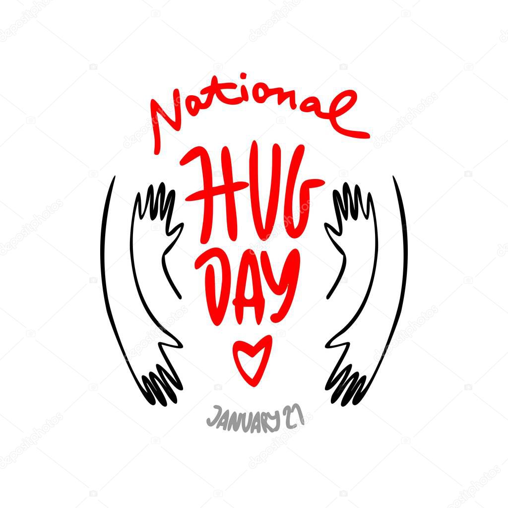 Happy Hug Day. illustration of a Banner for National Hug Day. 21 january. Hands reach for each other for a hug. Line graphics.