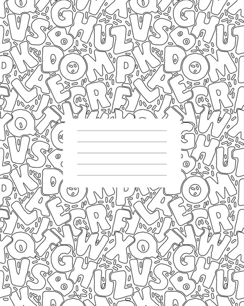 Design of notebook covers and coloring books for children. Black outline of a vector illustration. School elements Doodle clip art in cartoon style for laptop. Cover design with seamless pattern. — Stock Vector