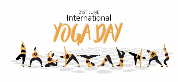 Juni Internationale Yoga Dag Vector Illustratie Poster Flyer Banner Van — Stockvector