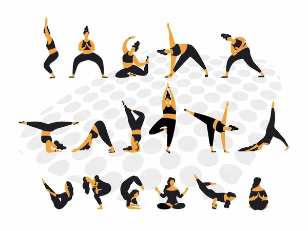 Yoga Dag Een Stel Yoga Poses Jonge Vrouwen Doen Yoga — Stockvector