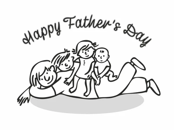 Счастливого Дня Отца Портрет Счастливой Семьи Отец Два Сына Дочь — стоковый вектор