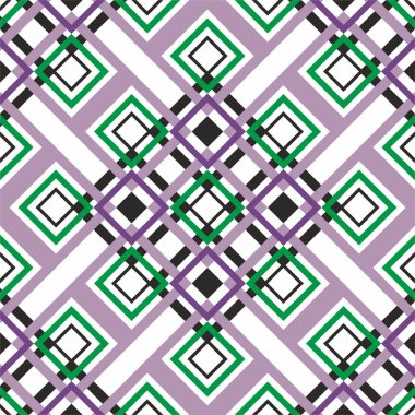 Kusursuz geometrik desen. Vektör soyut klasik arkaplan. Modern stil dokusu. Kare elementlerle geometrik fayanslar tekrar ediliyor. Çapraz desen. siyah, yeşil ve pembe.