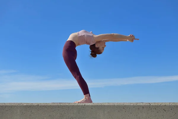 Açık Havada Yoga Yapan Sağlıklı Bir Kadının Portresi Güneşli Bir — Stok fotoğraf