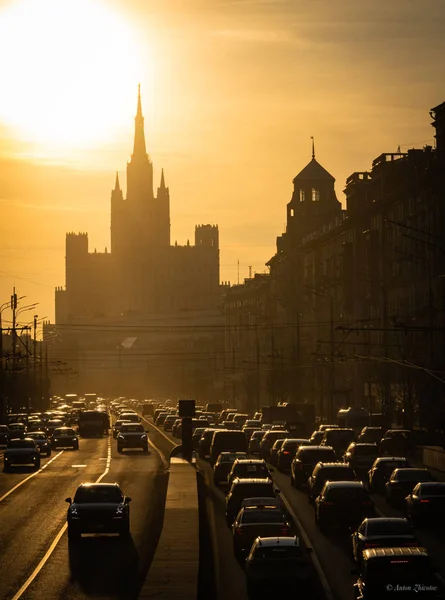 Zonsondergang Moskou Stad — Stockfoto