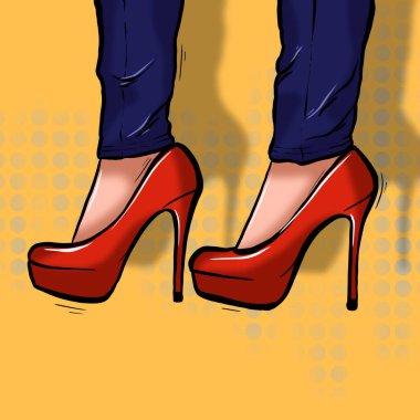 İllüzyon. Kırmızı ayakkabılı kadın bacakları. Pop Sanat