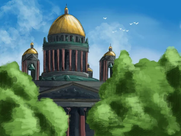 İllüzyon. St. Petersburg katedrali. Bir park..