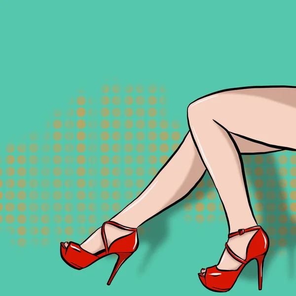 İllüzyon. Kırmızı ayakkabılı kadın bacakları. Pop Sanat