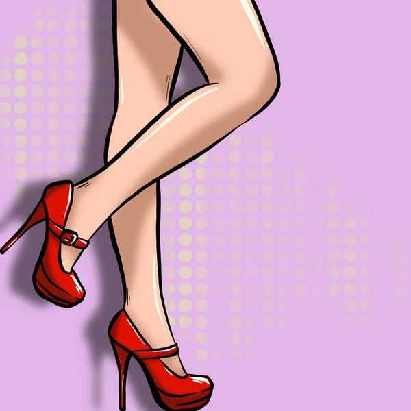 İllüzyon. Kırmızı ayakkabılı kadın bacakları. Pop Sanat