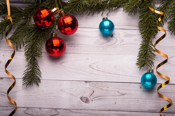 Kerstcompositie Rood Nieuwjaar Ballen Achtergrond5 — Stockfoto