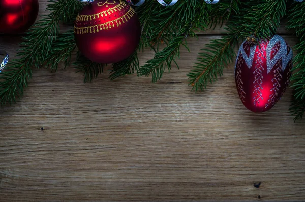 Kerstcompositie Kerstboom Takken Ballen Achtergrond8 — Stockfoto