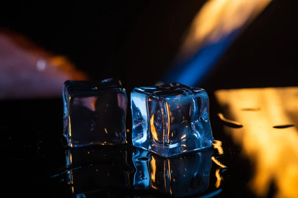 Fuego Hielo Sobre Fondo Negro —  Fotos de Stock