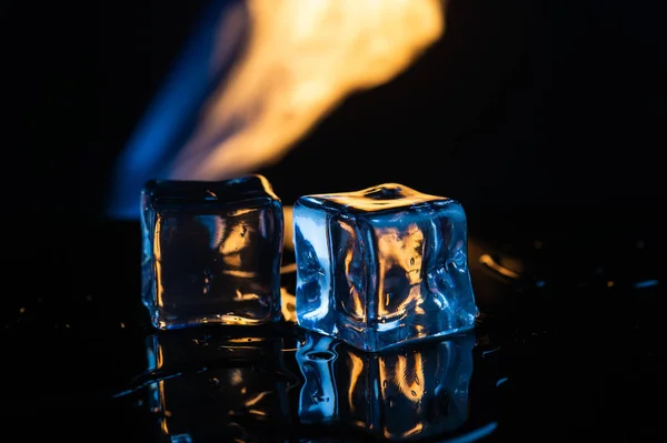 Fuego Hielo Sobre Fondo Negro —  Fotos de Stock