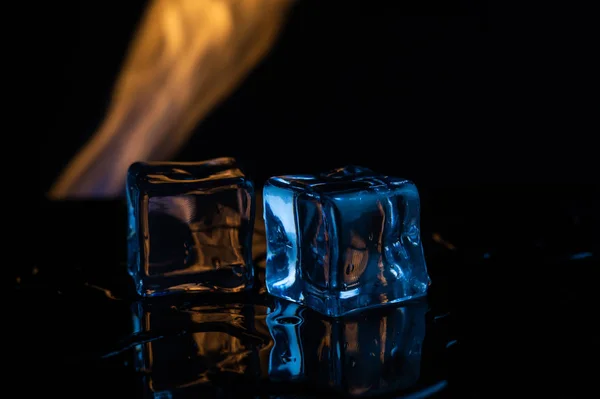 Fuego Hielo Sobre Fondo Negro —  Fotos de Stock