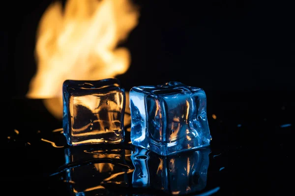 Fuego Hielo Sobre Fondo Negro —  Fotos de Stock