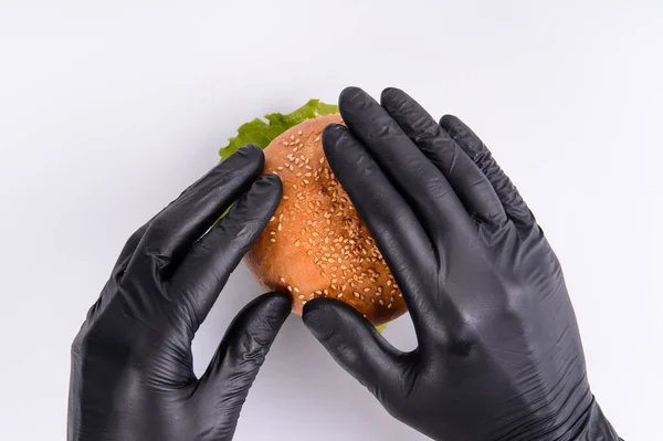 Поетапна Збірка Гамбургера Білому Тлі — стокове фото