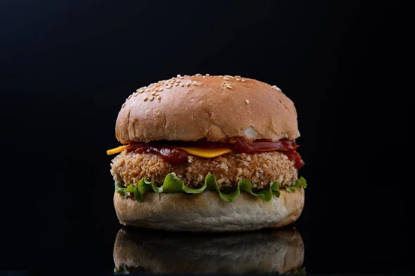 Hamburger Black Background Restaurant Menu1 — 스톡 사진