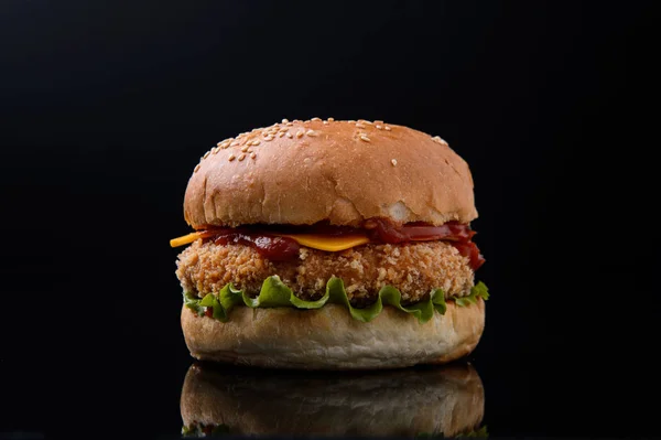 Hamburger Black Background Restaurant Menu — 스톡 사진