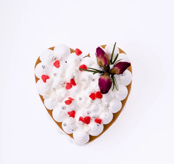 Sweet Cake White Cream Form Heart Valentine Day Restaurant Menu — Stock Photo, Image