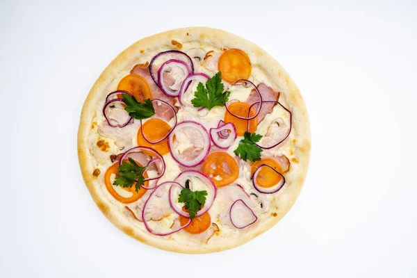 Leckere Pizza Für Restaurantmenü Auf Hellem Hintergrund — Stockfoto
