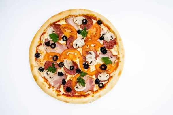 Leckere Pizza Für Restaurantmenü Auf Hellem Hintergrund — Stockfoto