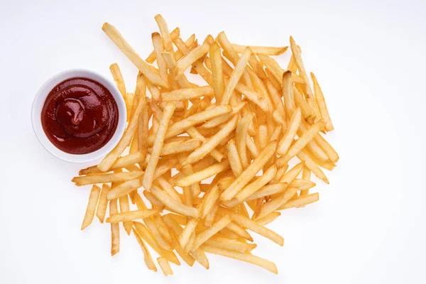 Pommes Mit Sauce Auf Hellem Hintergrund Für Die Speisekarte Des — Stockfoto